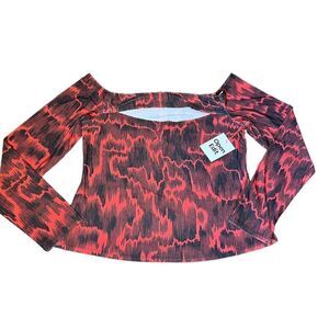 Open Edit Cutout Long Sleeve Top in Red Bloom (Red and Black)
